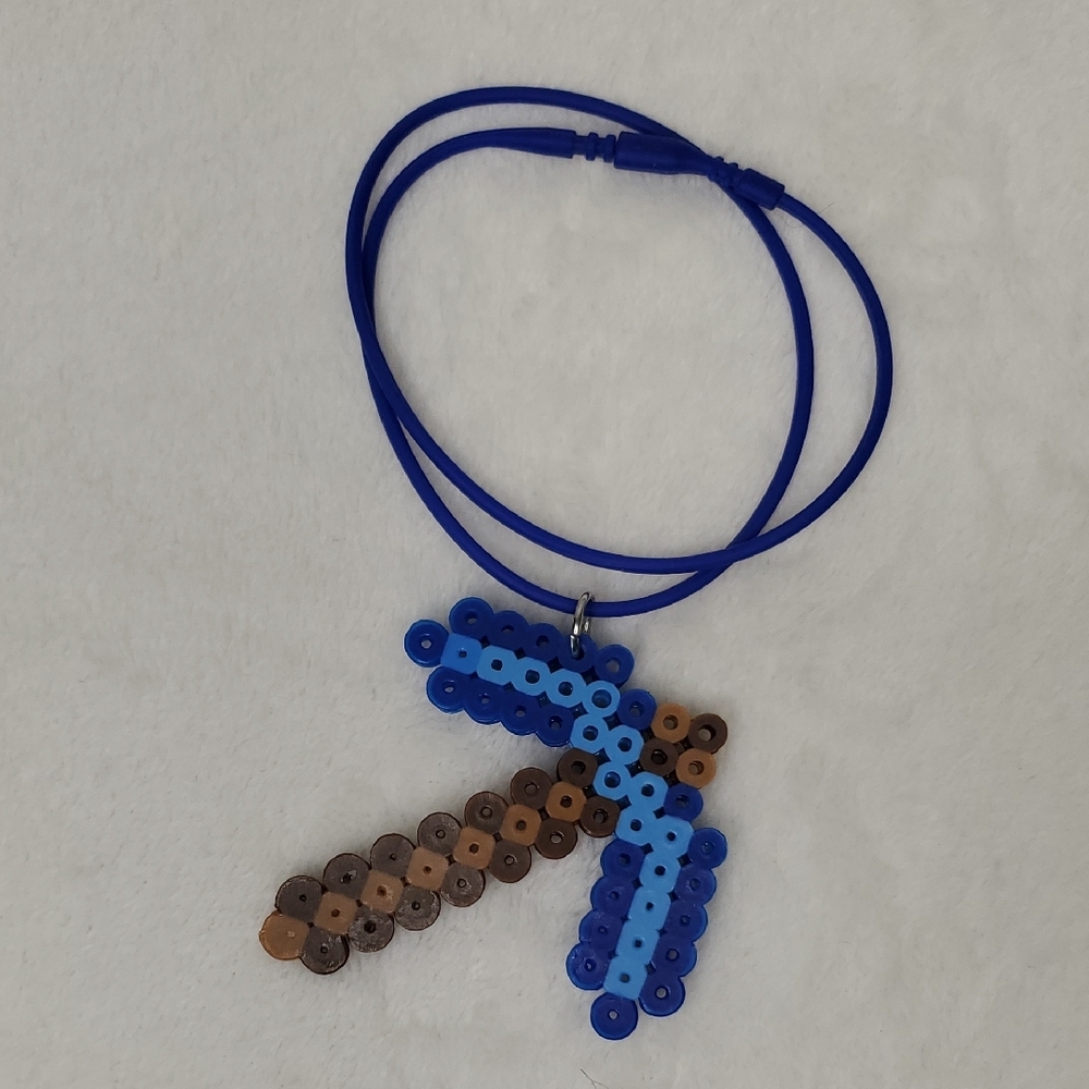 Minecraft Pickaxe Perler Bead Necklace Jewelry Backpack Charm